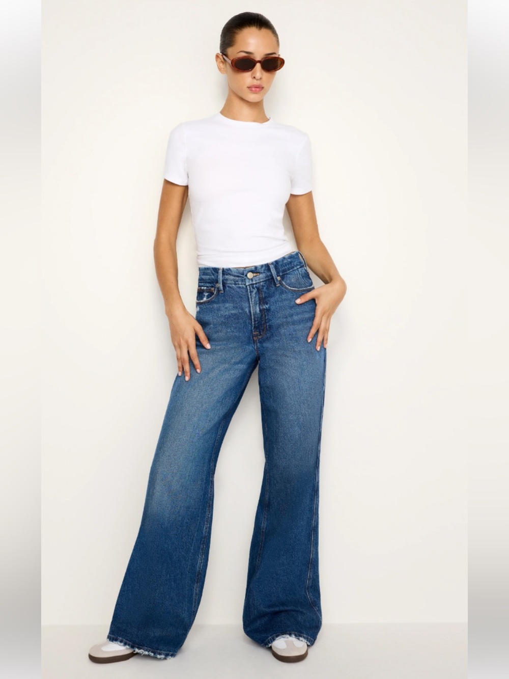 Good American Wide-Leg High-Rise Jeans in Medium Blue